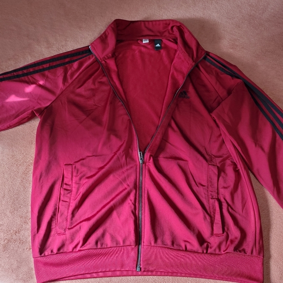 Mens XL Adidas Zip Up Gym Jacket Classic Burgundry Black Striped Athletic Warm - Picture 2 of 8